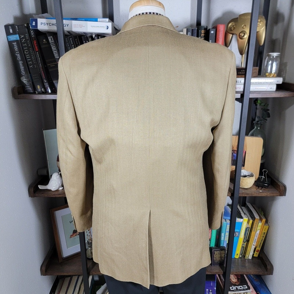 Chaps Ralph Lauren Men's Sport Coat Three Button Dark Beige Herringbone Silk 40R - Picture 12 of 16